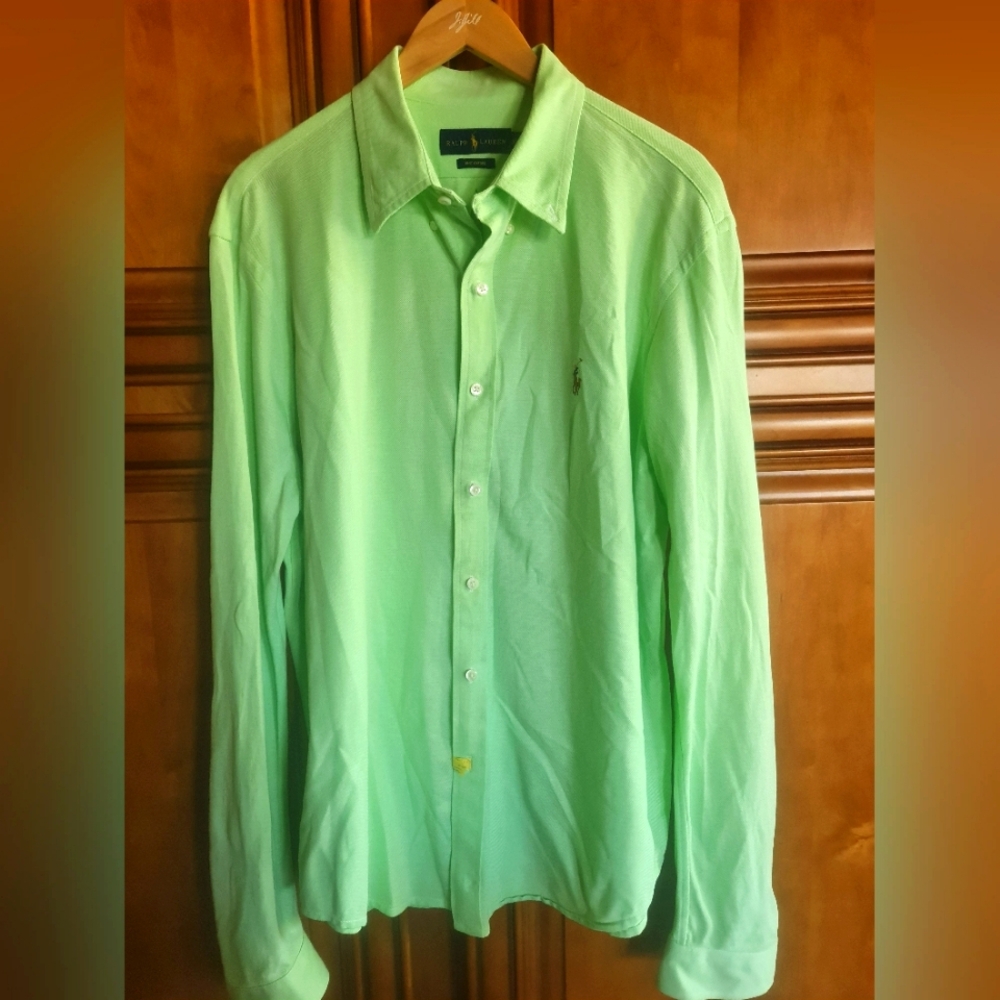 Ralph Lauren Polo Men's Light Green Button Down Knit Oxford  L/S Shirt XL EUC